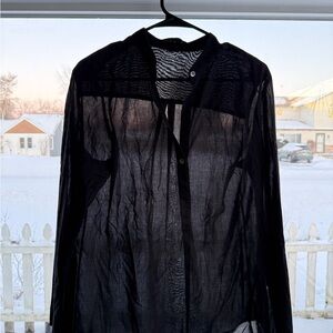 Theory Sheer Black Button-Up Blouse